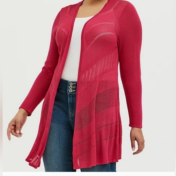 TORRID Fuchsia Pink Pointelle Open Cardigan Size 00 - Picture 3 of 14